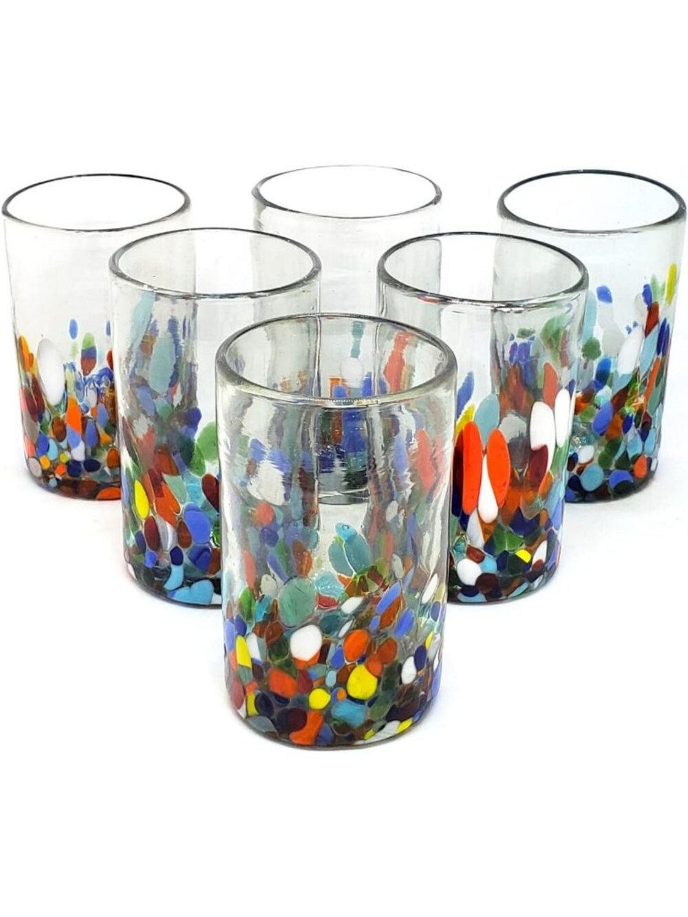 Set of 6 Clear Confetti Drinking Glasses - 14 oz Recycled, Lead-Free, Toxin-Free